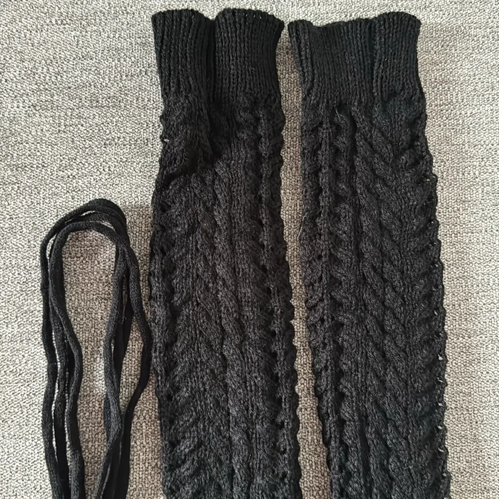 Warm Leg Warmers Knit Crochet Legging Boot Socks - Black
